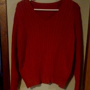 Women's Red V-Neck Sweater.  Medium. Dark Red